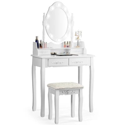 Costway Makeup Vanity Dressing Table Set W/10 Dimmable Bulbs Cushioned Stool 13 Costway Makeup Vanity Dressing Table Set W/10 Dimmable Bulbs Cushioned Stool - Image 11