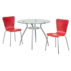 3pc Itza Round Glass Top And Chrome Base Dining Set - Buylateral -Furniture Shop GUEST ad1e6ae4 9d07 4aa3 ba3d 6b04c97a3d7e