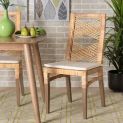 2pc Poltak Rattan Dining Chair Set Brown - Bali & Pari