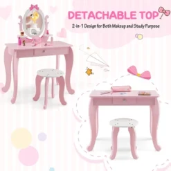 Costway Kid Vanity Table Stool Set With Adjustable Mirror Storage Drawer Makeup Pink -Furniture Shop GUEST ad892f72 e505 4fae a09c 125b6d47e9e2