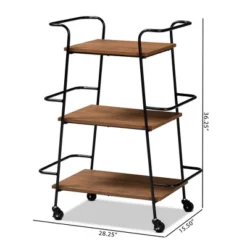 Small Bernard Rustic Industrial Metal And Wood 3 Tier Mobile Wine Bar Cart Black/Walnut - Baxton Studio -Furniture Shop GUEST ad9acae4 0fdb 4ded 9dfe 4f5756c1657b