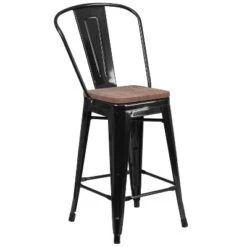 Flash Furniture 24" High Metal Counter Height Stool With Back And Wood Seat -Furniture Shop GUEST aedb6e05 9bbb 4480 9bde b0e95de1fc15