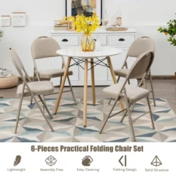 Costway 6 Pack Folding Chairs Portable Padded Office Kitchen Dining Chairs Beige -Furniture Shop GUEST b081759b 1524 4d48 9671 5c98520b25c0