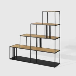 55.5" Modern 4 Shelf With Metal Bar Room Divider Bookcase Coastal Oak/Black - Saracina Home 14 55.5" Modern 4 Shelf With Metal Bar Room Divider Bookcase Coastal Oak/Black - Saracina Home -Furniture Shop GUEST b0dd5f61 84fc 4575 9f0d 8fd93ec26adc