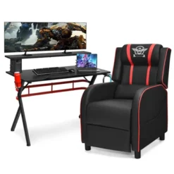 Costway Gaming Desk & Chair Set 48'' Computer Desk & Massage Recliner Chair Black + White/Blue/Pink/Red -Furniture Shop GUEST b11fe97e 9b27 4d94 8d7d b86241673d04