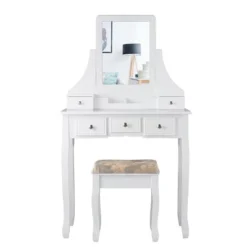 Tangkula Rotatable Mirror Vanity Set Makeup Dressing Table And Stool W/ 5 Drawers 15 Tangkula Rotatable Mirror Vanity Set Makeup Dressing Table And Stool W/ 5 Drawers -Furniture Shop GUEST b2195450 8a0d 4e22 99a3 7251ec8c85e5