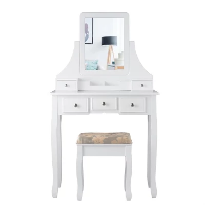 Tangkula Rotatable Mirror Vanity Set Makeup Dressing Table And Stool W/ 5 Drawers 8 Tangkula Rotatable Mirror Vanity Set Makeup Dressing Table And Stool W/ 5 Drawers - Image 6