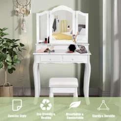 Costway Vanity Makeup Dressing Table Stool 4 Jewelry Wood Desk White 16 Costway Vanity Makeup Dressing Table Stool 4 Jewelry Wood Desk White -Furniture Shop GUEST b2344f79 a51a 4744 ab7e b890d220b504