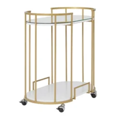 Pavillion 2 Tier Oval Bar Serving Cart Shelves With Glass Mirror Gold - Studio Designs -Furniture Shop GUEST b2db40e7 72bd 41ed 8b04 0d04d3fb1d44