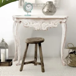LuxenHome Vintage Off White Wood Console And Entry Table -Furniture Shop GUEST b2e700c3 46c6 44d6 a89b fa500b66b89c