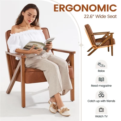 Yaheetech Faux Leather Armchair Accent Chair With Wood Legs For Living Room 6 Yaheetech Faux Leather Armchair Accent Chair With Wood Legs For Living Room - Image 4