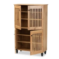 Fernanda Wood 4 Door Storage Cabinet Oak Brown/Black - Baxton Studio