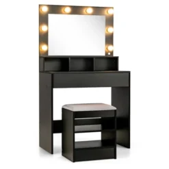 Costway Vanity Table Set With Lighted Mirror 8 LED Bulbs Large Drawer Cushion Stool 19 Costway Vanity Table Set With Lighted Mirror 8 LED Bulbs Large Drawer Cushion Stool -Furniture Shop GUEST b4fa97d8 7878 40cf b9a9 ed3d1323edb5