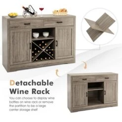 Costway Kitchen Storage Buffet Cabinet Farmhouse Wooden Sideboard W/2 Drawer & Wine Rack -Furniture Shop GUEST b5bb9357 4b59 4b31 a1f4 e9f43b742fc1