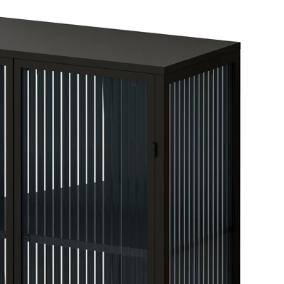 61.61" High Contemporary Glass Door Cabinet With Two Levels Of Storage, Black - ModernLuxe 8 61.61" High Contemporary Glass Door Cabinet With Two Levels Of Storage, Black - ModernLuxe - Image 6