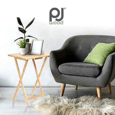 PJ Wood Rectangle Folding Portable TV Snack Serving Tray Table, Solid Wood Construction With Natural Finish, 2 Piece Set 5 PJ Wood Rectangle Folding Portable TV Snack Serving Tray Table, Solid Wood Construction With Natural Finish, 2 Piece Set - Image 3