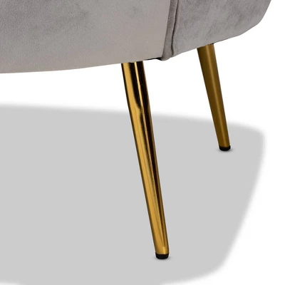 Genia Velvet Fabric Upholstered And Metal Sofa Gray/Gold - Baxton Studio 10 Genia Velvet Fabric Upholstered And Metal Sofa Gray/Gold - Baxton Studio - Image 8