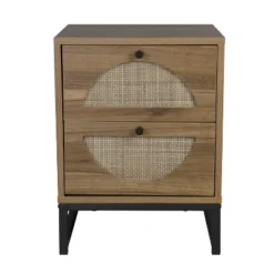 Arina Natural Rattan 20.87'' H X 15.75'' W X 15.75'' D Queen Size 2 Drawer Nightstand With Storage-The Pop Home