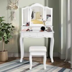Costway Vanity Makeup Dressing Table Stool 4 Jewelry Wood Desk White 12 Costway Vanity Makeup Dressing Table Stool 4 Jewelry Wood Desk White -Furniture Shop GUEST b7c88e46 b8e8 408e a4e5 f447b5e84f25