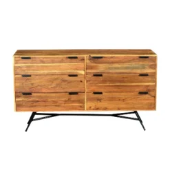 58" Wooden Sideboard With 6 Drawers And Metal Base Brown - The Urban Port