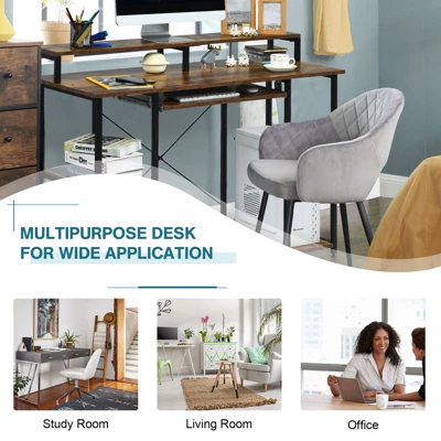 Tangkula Computer Desk Home Office Workstation W/Book Shelves For Working Studying Gaming, Rustic Brown 6 Tangkula Computer Desk Home Office Workstation W/Book Shelves For Working Studying Gaming, Rustic Brown - Image 4