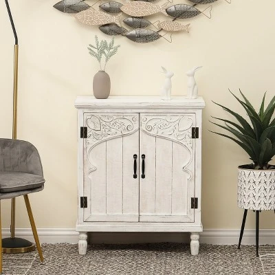 LuxenHome Farmhouse White Wood 2-Door Accent Storage Cabinet. 3 LuxenHome Farmhouse White Wood 2-Door Accent Storage Cabinet.