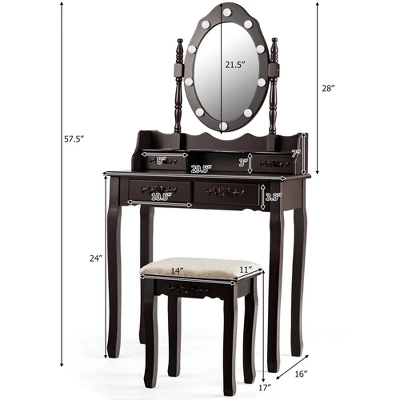 Costway Makeup Vanity Dressing Table Set W/10 Dimmable Bulbs Cushioned Stool 3 Costway Makeup Vanity Dressing Table Set W/10 Dimmable Bulbs Cushioned Stool
