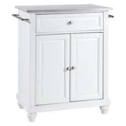 Cambridge Stainless Steel Top Portable Kitchen Island - White - Crosley