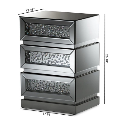 Sabrina Hollywood Regency Glamour Style Mirrored 3 - Drawer Nightstand - Baxton Studio 6 Sabrina Hollywood Regency Glamour Style Mirrored 3 - Drawer Nightstand - Baxton Studio - Image 4