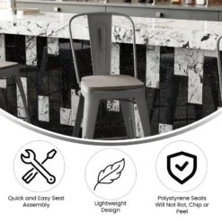 Emma And Oliver Clear Coated Metal Stool With Backrest And Polyresin Seat For Indoor Use Only -Furniture Shop GUEST ba810269 1ddf 4bf3 8ce3 bbac89f8b9c5