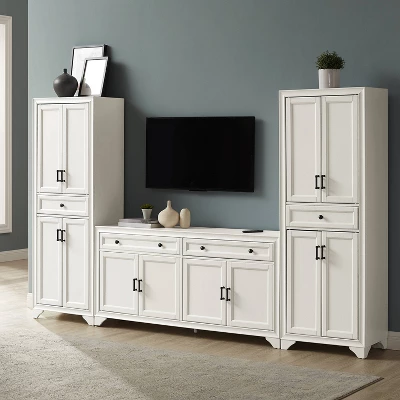3pc Tara Entertainment Set With Closed Storage Distressed White - Crosley 3 3pc Tara Entertainment Set With Closed Storage Distressed White - Crosley