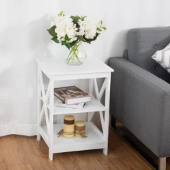 Costway 2PC 3-Tier Nightstand End Table Storage Display Shelf Living Room Furni White -Furniture Shop GUEST bab07964 303a 4086 99bf dfb4f9b6281d