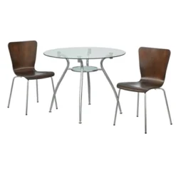 3pc Itza Round Glass Top And Chrome Base Dining Set - Buylateral -Furniture Shop GUEST bae4e717 4910 4491 a311 c46d5bdca589