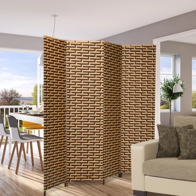 Costway 4 Panel Fiber Privacy Partition Screen Folding Room Divider Weave 6FT Tall 4 Costway 4 Panel Fiber Privacy Partition Screen Folding Room Divider Weave 6FT Tall - Image 2