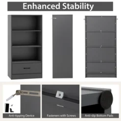 Costway 4-Tier Bookcase 48'' Display Bookshelf Storage Organizer With Shelves & Drawer Grey/White/Natural -Furniture Shop GUEST bb1ca9b2 0884 42d3 a474 42d3feee83c9