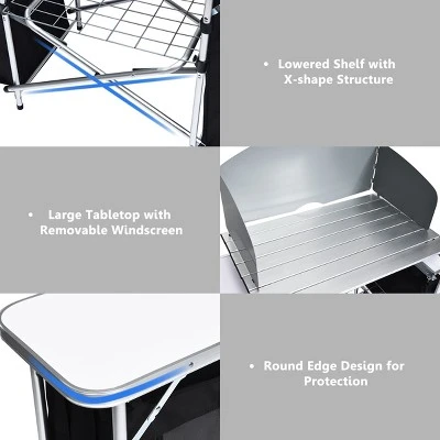 Costway Folding Portable Aluminum Camping Grill Table W/ Storage Organizer Windscreen Black 9 Costway Folding Portable Aluminum Camping Grill Table W/ Storage Organizer Windscreen Black - Image 7