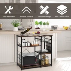 Costway Industrial Kitchen Baker's Rack Microwave Stand Utility Storage Shelf W/ 6 Hooks Steel Black 16 Costway Industrial Kitchen Baker's Rack Microwave Stand Utility Storage Shelf W/ 6 Hooks Steel Black -Furniture Shop GUEST bc357fce 1955 4b57 8547 00224f3d8f9d