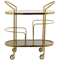Contemporary Metal And Smoke Glass Bar Cart Gold - Olivia & May -Furniture Shop GUEST bcac44fe fe94 45a7 92ae 80939217c9eb