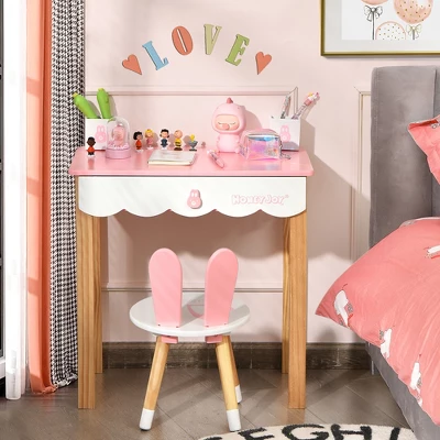 Costway Kids Vanity Set Rabbit Makeup Dressing Table Chair Set W/ Mirror Drawer WhitePink 6 Costway Kids Vanity Set Rabbit Makeup Dressing Table Chair Set W/ Mirror Drawer WhitePink - Image 4