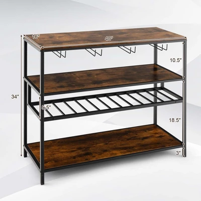 Costway Rustic Wine Rack Table 13 Bottles Wine Bar Cabinet Freestanding With Glass Holder 5 Costway Rustic Wine Rack Table 13 Bottles Wine Bar Cabinet Freestanding With Glass Holder - Image 3