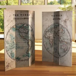 6" Double Sided Vintage Globe Canvas Room Divider Beige - Oriental Furniture -Furniture Shop GUEST be3b5fc5 6073 488c 9efa 1e896cd82d9f