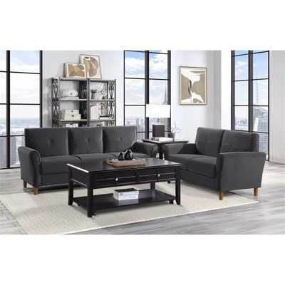 Dunleith Modern Contemporary Velvet Tufted Loveseat In Gray And Walnut - Lexicon 7 Dunleith Modern Contemporary Velvet Tufted Loveseat In Gray And Walnut - Lexicon - Image 5