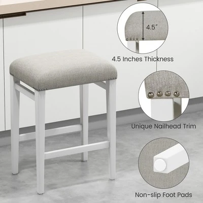 Costway 24" Height Set Of 2 Bar Stools Backless Counter Height Kitchen Chairs With Wooden Legs Gray 4 Costway 24" Height Set Of 2 Bar Stools Backless Counter Height Kitchen Chairs With Wooden Legs Gray - Image 2