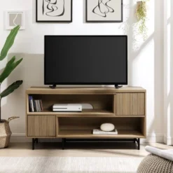 Modern Reeded Door Extendable TV Stand For TVs Up To 50" - Saracina Home -Furniture Shop GUEST bf94a3de 05cc 4e30 8008 521b3ccde76b