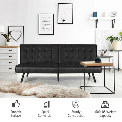 Costway Futon Sofa Bed PU Leather Convertible Folding Couch Sleeper Lounge White/Black/Grey 7 Costway Futon Sofa Bed PU Leather Convertible Folding Couch Sleeper Lounge White/Black/Grey - Image 5