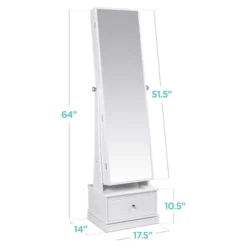 Best Choice Products 360 Swivel Standing Mirrored Jewelry Cabinet, LED-Lit Makeup Organizer W/ Mirror - White -Furniture Shop GUEST bfb5e473 a483 4ec3 a1fa aec0ddfb6dc2