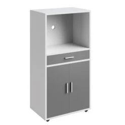 Microwave Stand With Drawer – Rolling Storage Cabinet With Doors And Locking Wheels – Freestanding Kitchen Storage By Lavish Home (White And Gray) -Furniture Shop GUEST bfd4e884 fa86 4147 b751 ebb8f61a03d0