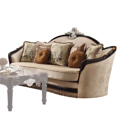 91" Ernestine Sofa Tan Fabric/Black - Acme Furniture 6 91" Ernestine Sofa Tan Fabric/Black - Acme Furniture - Image 4