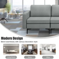 Costway Modern Modular 3-Seat Sofa Couch W/ Side Storage Pocket & Metal Leg GreenGrey 17 Costway Modern Modular 3-Seat Sofa Couch W/ Side Storage Pocket & Metal Leg GreenGrey -Furniture Shop GUEST c0fbdf34 b6aa 4366 8c0f 55270a48c3d1