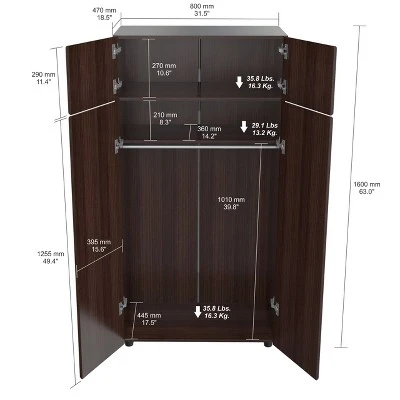 4 Door Wardrobe/Armoire Espresso - Inval 6 4 Door Wardrobe/Armoire Espresso - Inval - Image 4